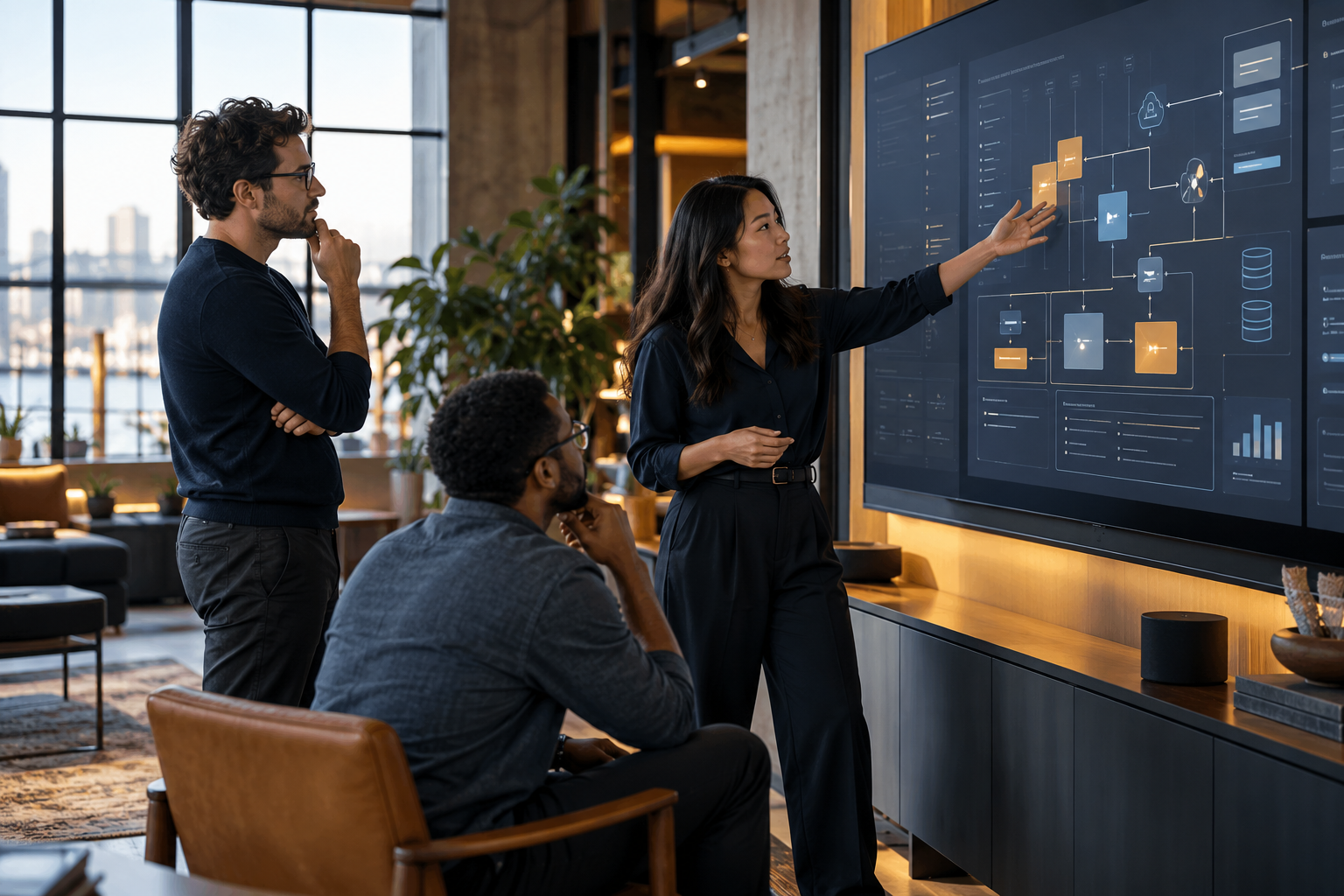 Illustrative business collaboration scene